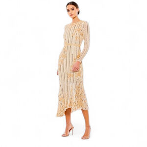 Mac Duggal Floral Gold and Cream Maxi Dress